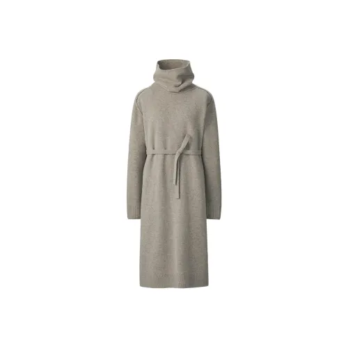 UNIQLO Зеленые Женские Длинные Платья с Рукавами