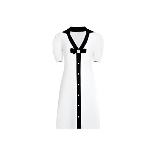 Caroline Экрю Женские Платья с Короткими Рукавами