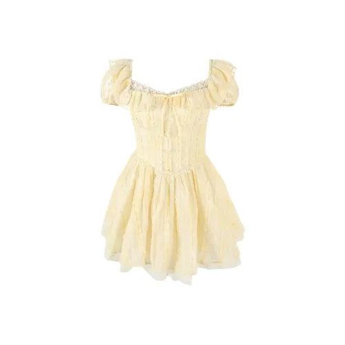 HUINIAN Короткий рукав Платье Женское Лимон