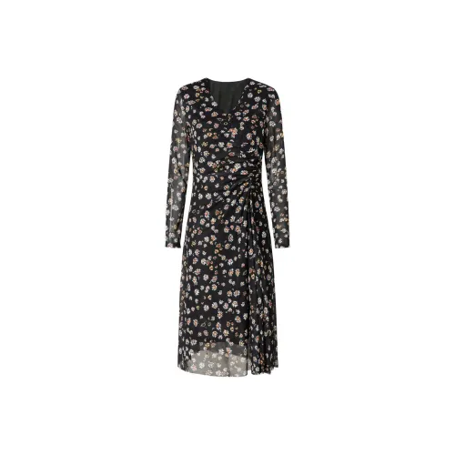 JZ. ANNAKRO Цветочный Черный Женские Длинные Платья с Рукавами