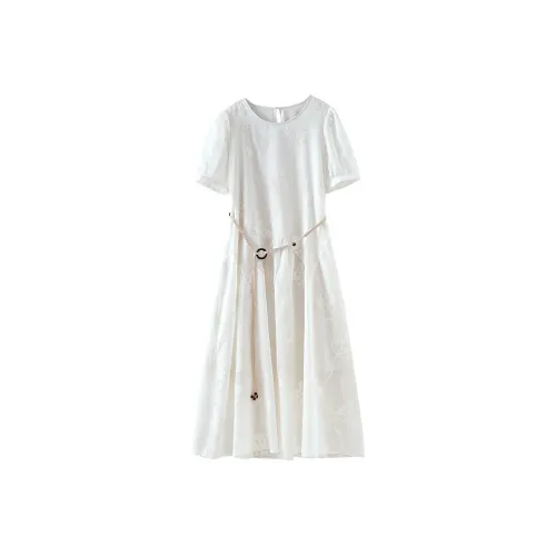 OUNIXUE Летний Короткий Рукав Платье Женское Бежевый