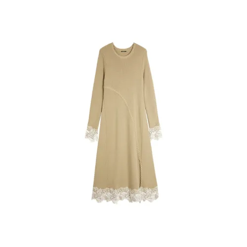 ELLE Длинное платье с длинными рукавами женское хаки