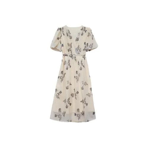 DOSOHEB Короткий рукав Платье Женское Светло-серое