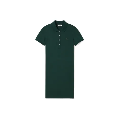LACOSTE Темно-зеленое Женское Платье с Коротким Рукавом