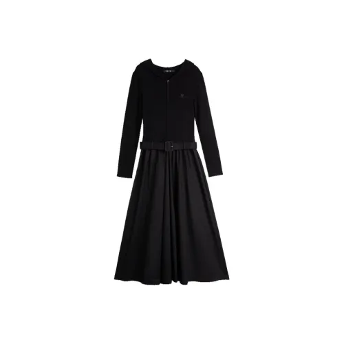 ELLE Длинное платье с длинными рукавами женское черное