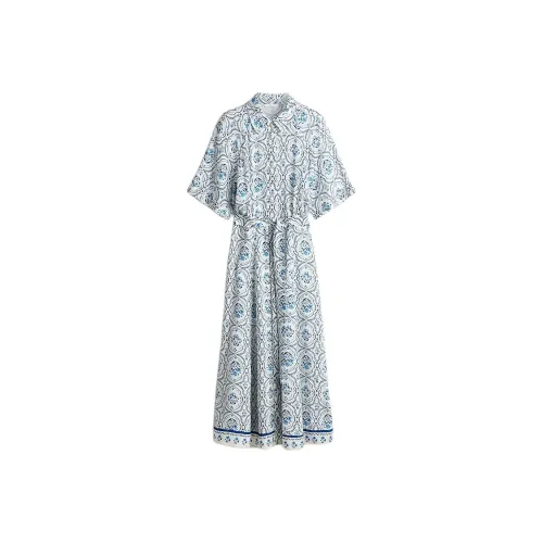 H&M Белый/синий Цветочный Женские Короткие Платья с Рукавами