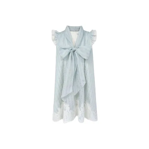 POPO.INFO Короткий рукав платье женское синий