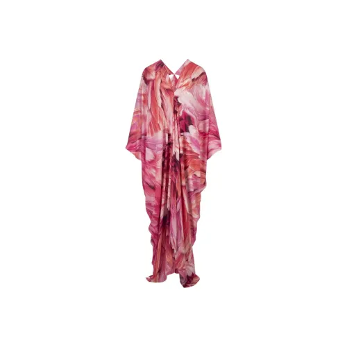 Roberto Cavalli Длинное платье с длинными рукавами женское розовое