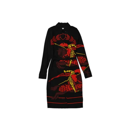 Burberry Длинное платье с длинными рукавами женское красное