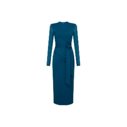 Diane von Furstenberg SS25 Длинное платье с длинными рукавами женское синее