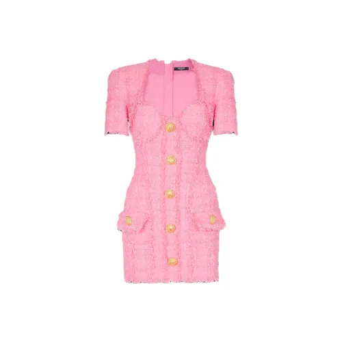 BALMAIN Короткое платье с короткими рукавами женское розовое
