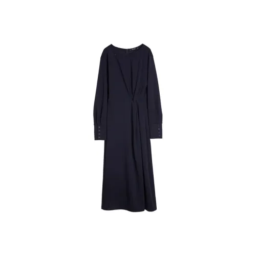 ELLE Длинное платье с длинными рукавами женское темно-синий