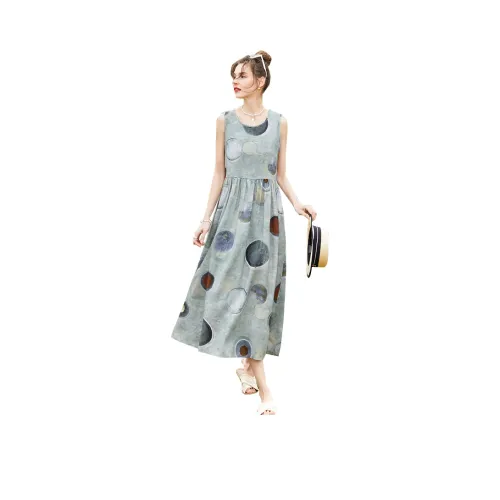 TOUCH Без рукавов Платье Женское Серый Зеленый в Горошек