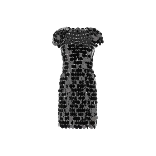 Paco Rabanne Черное Женское Короткое Платье с Рукавами