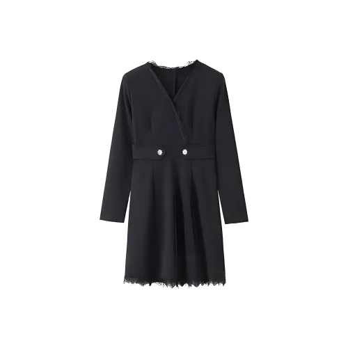 ZCDECO Длинное платье с длинным рукавом женское черное