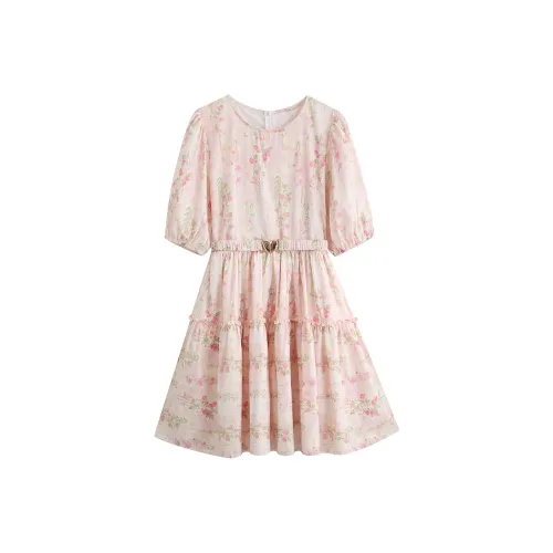 HUASJ Короткий рукав платье женское вишневый цветок розовый