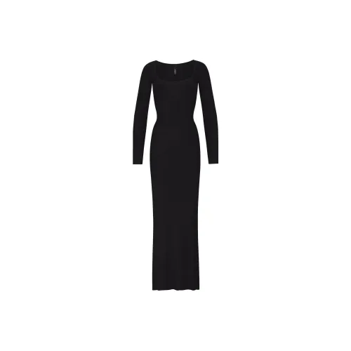 SKIMS Мягкий Lounge Маленький Длинный рукав Платье Длинный рукав Платье Женские Onyx Onyx