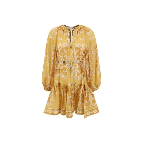 Zimmermann Желтое Женское Длинное Платье с Рукавами