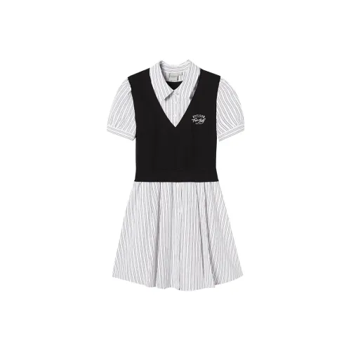 EPTISON WOMAN Короткий рукав Платье Женское Черное Белое