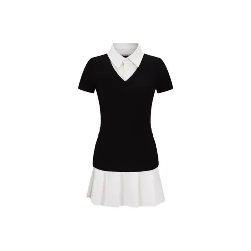 ZWTX STUDIO Короткий рукав Платье Женское Черное