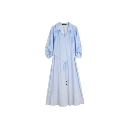 ELLE Длинное платье с длинными рукавами женское синее