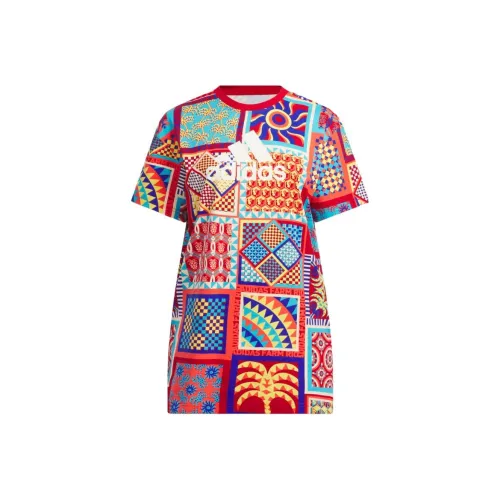 Adidas x FARM RIO Тонкий Платье Короткий Рукав Платье Женское Многоцветное