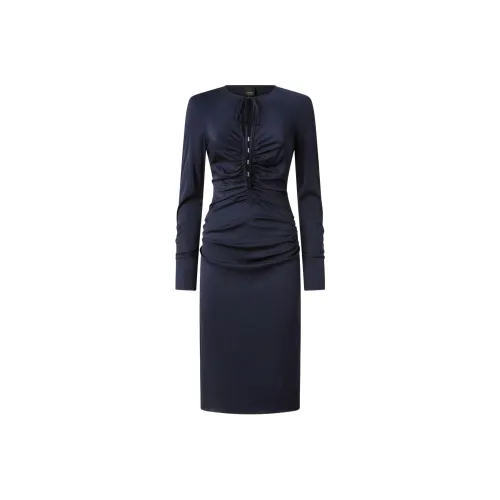 PINKO FW24 Длинное платье с длинным рукавом женское полночный синий