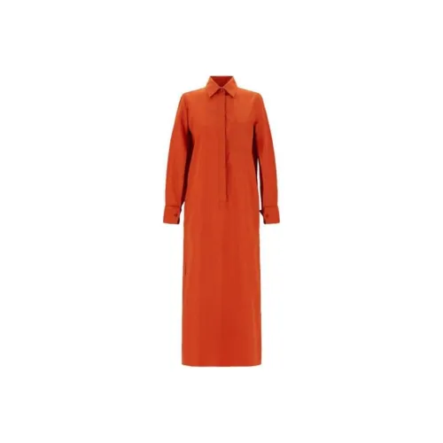 MaxMara Длинное платье с длинными рукавами женское оранжевое