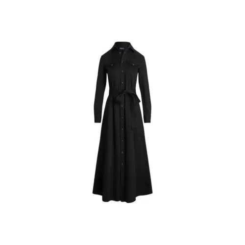 Ralph Lauren Черное Женское Длинное Платье с Длинным Рукавом