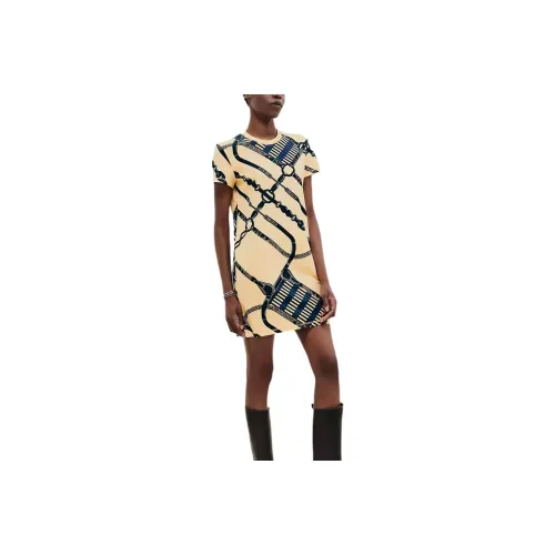 HERMES SS25 Короткий рукав Платье Женское Желтое