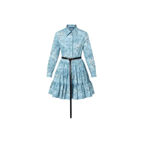 LOUIS VUITTON SS24 Длинное платье с длинными рукавами женское синее