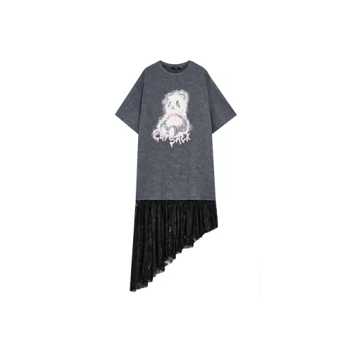 ELF SACK Короткий рукав Платье Женское Элегантное Черное Серое