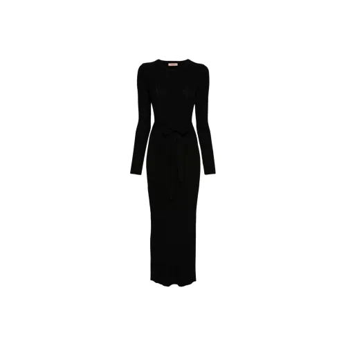 TWINSET Milano SS24 Длинное Платье с Длинными Рукавами Женское Черное