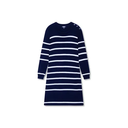 DKNY FW24 Длинное платье с длинными рукавами женское темно-синий