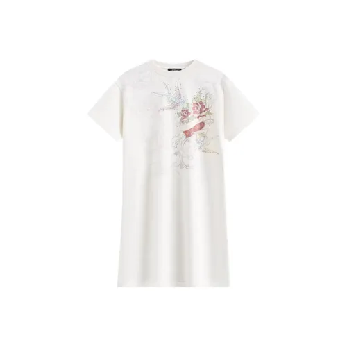 Ed Hardy Белое Женское Короткое Платье с Рукавами