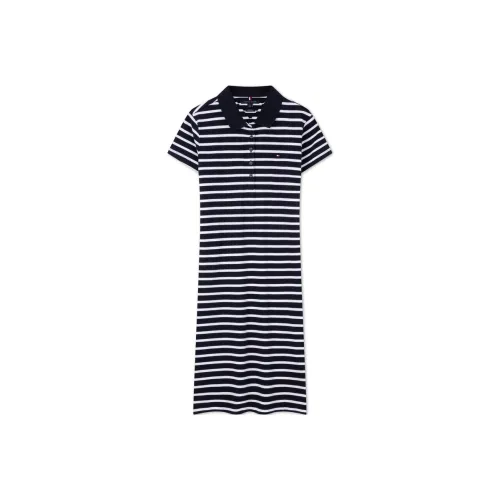 Tommy Hilfiger Темно-синий Белые полосы FAP Женские Короткие Платья с Рукавами