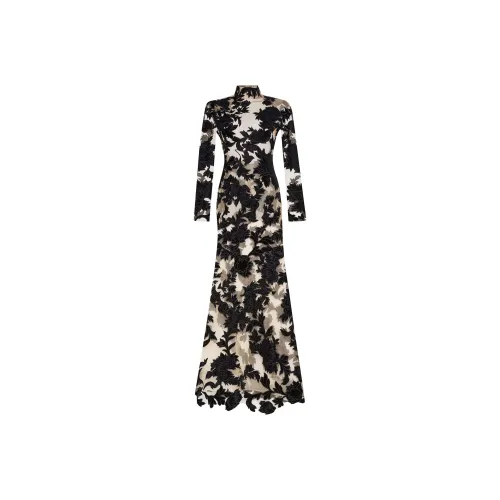 Oscar De La Renta FW24 Длинное платье с длинными рукавами женское черное