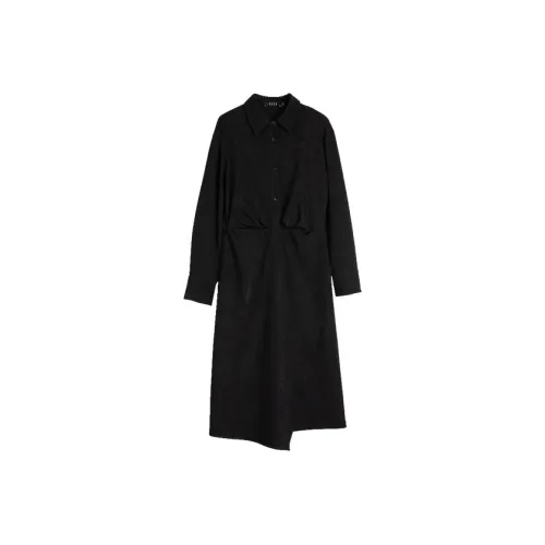 ELLE Длинное платье с длинными рукавами женское черное