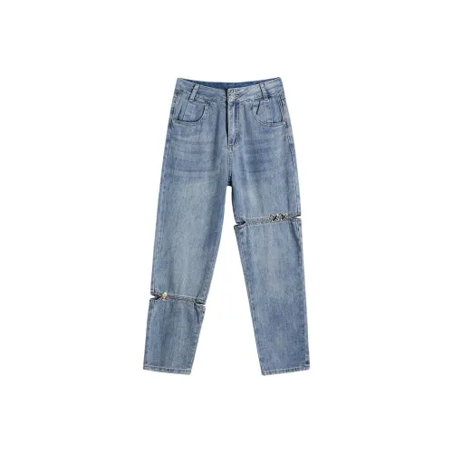 Mu Xiao Xin Джинсы Женские Винтаж Синий
