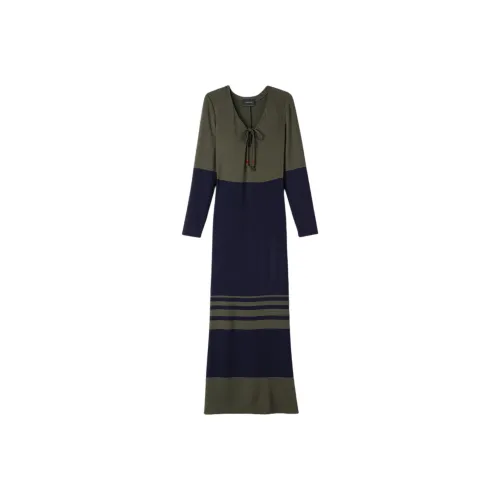 LONGCHAMP Длинное платье с длинными рукавами женское морской синий