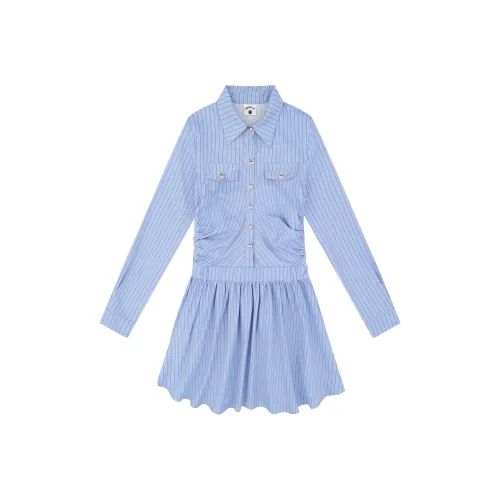 CUWU Длинное платье с длинными рукавами женское синее