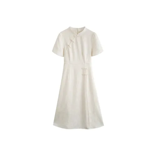 Qingli Wanton Короткий рукав Платье Женское Абрикос