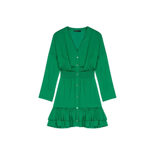 Maje Зеленое Женское Длинное Платье с Рукавами