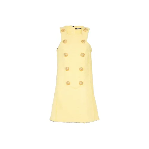 BALMAIN Твид Swing Платье с На пуговицах Plastron Slip Платье Женское Желтое