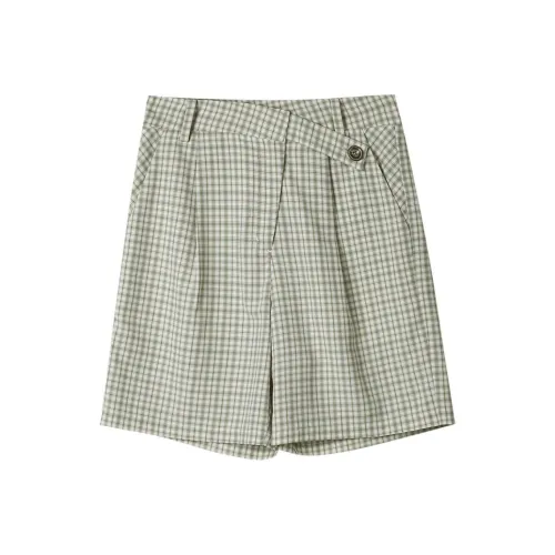 Omont Зелено-белая клетка Женские Повседневные шорты