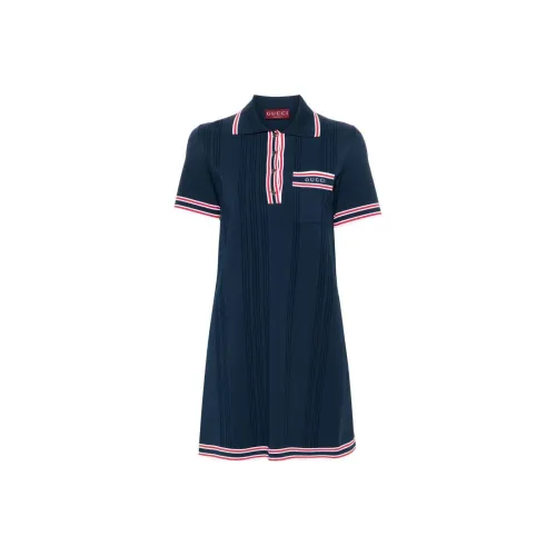 GUCCI SS24 Короткое платье с короткими рукавами женское морской синий