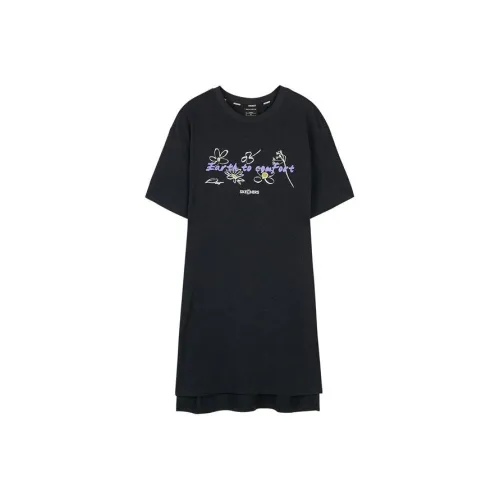 Skechers Environmental Protection Смешанное черное Женское короткое платье с рукавами