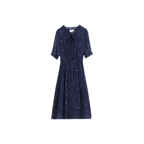 MISTVB Короткий рукав Платье Женское Темно-синий