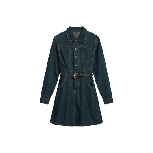 ONE PASS STUDIO Длинный рукав Платье Женское Темно-синий Укороченный