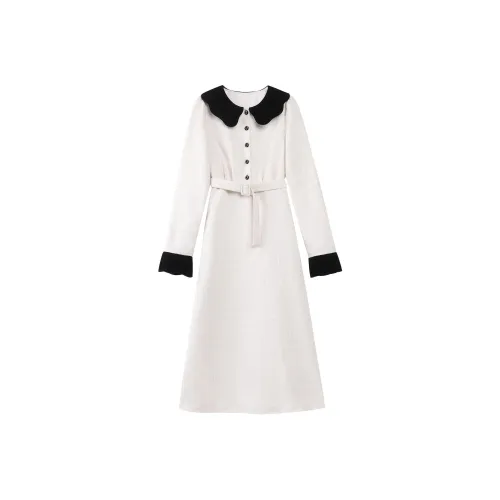 ALXNAN Длинное платье с длинными рукавами женское абрикосового цвета